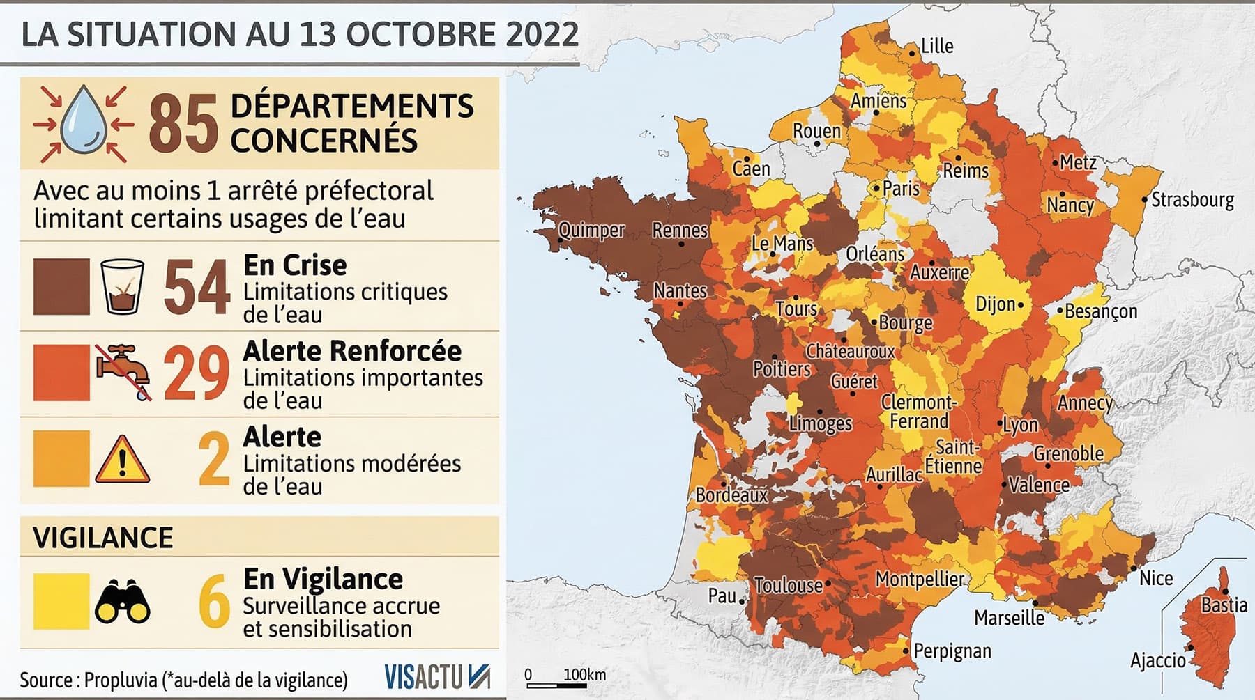 Carte des restrictions d'usages de l'eau (2022) 
